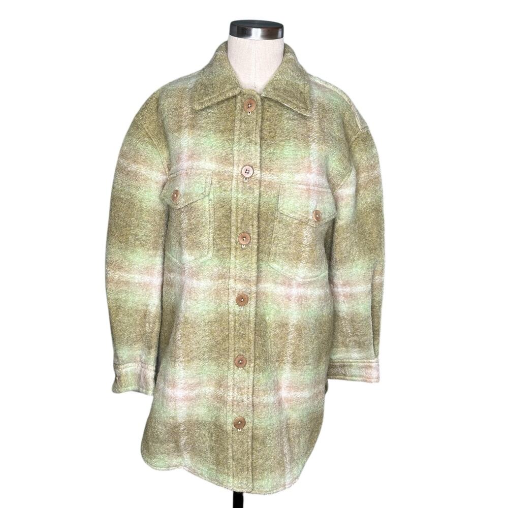 WILFRED FREE Green Plaid The Ganna Shirt Jacket Shacket Women's Size Small
